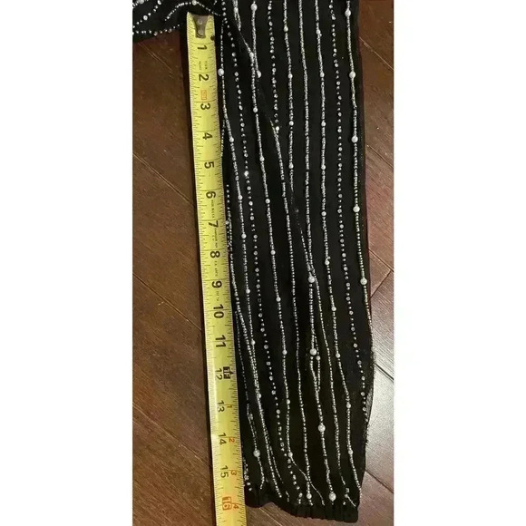 Mac Duggal Long Puff Sleeve Beaded Pearl Evening Midi Dress 2 XS Rhinestone Belt - Picture 10 of 11